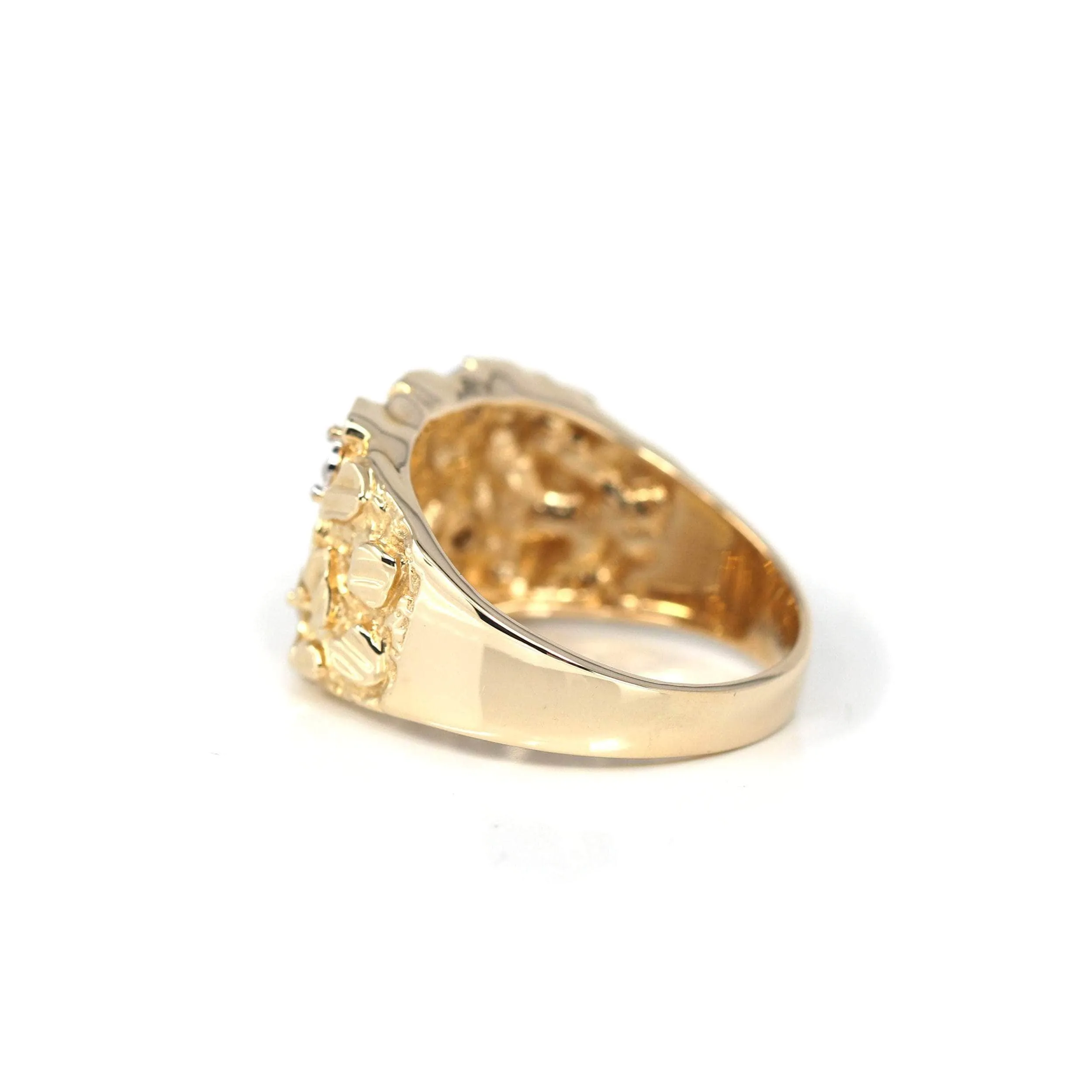 14k Solid Yellow Gold Nugget VS1 Diamond Men's Big Band Ring