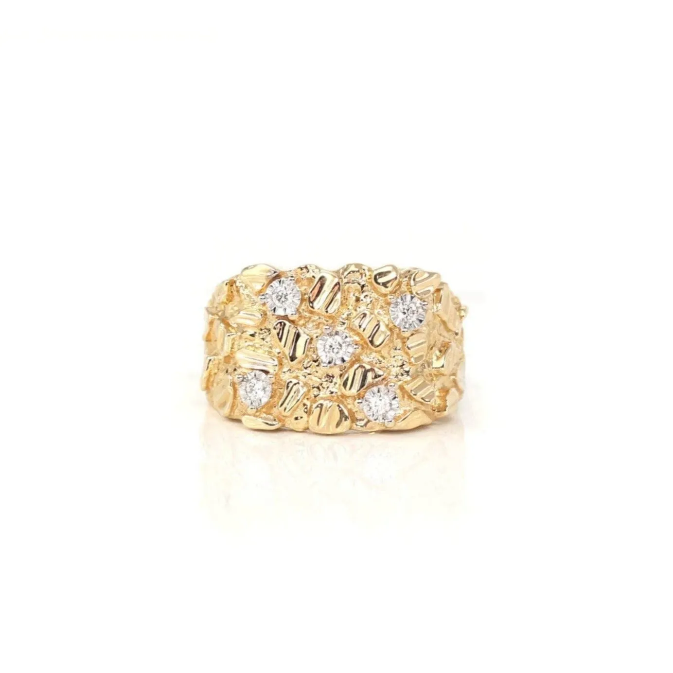 14k Solid Yellow Gold Nugget VS1 Diamond Men's Big Band Ring