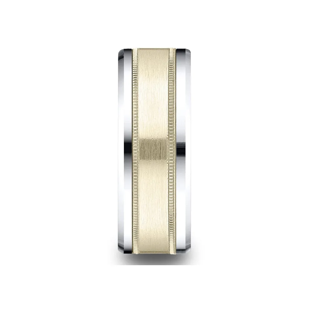 14K Two-Tone Satin Center Milgrain Band