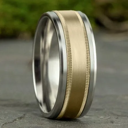 14K Two-Tone Satin Center Milgrain Band