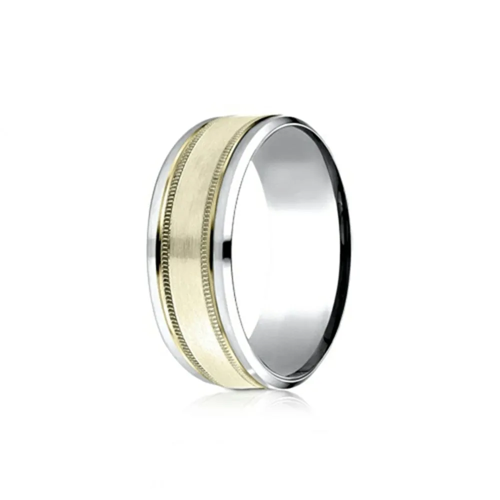 14K Two-Tone Satin Center Milgrain Band