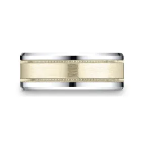 14K Two-Tone Satin Center Milgrain Band