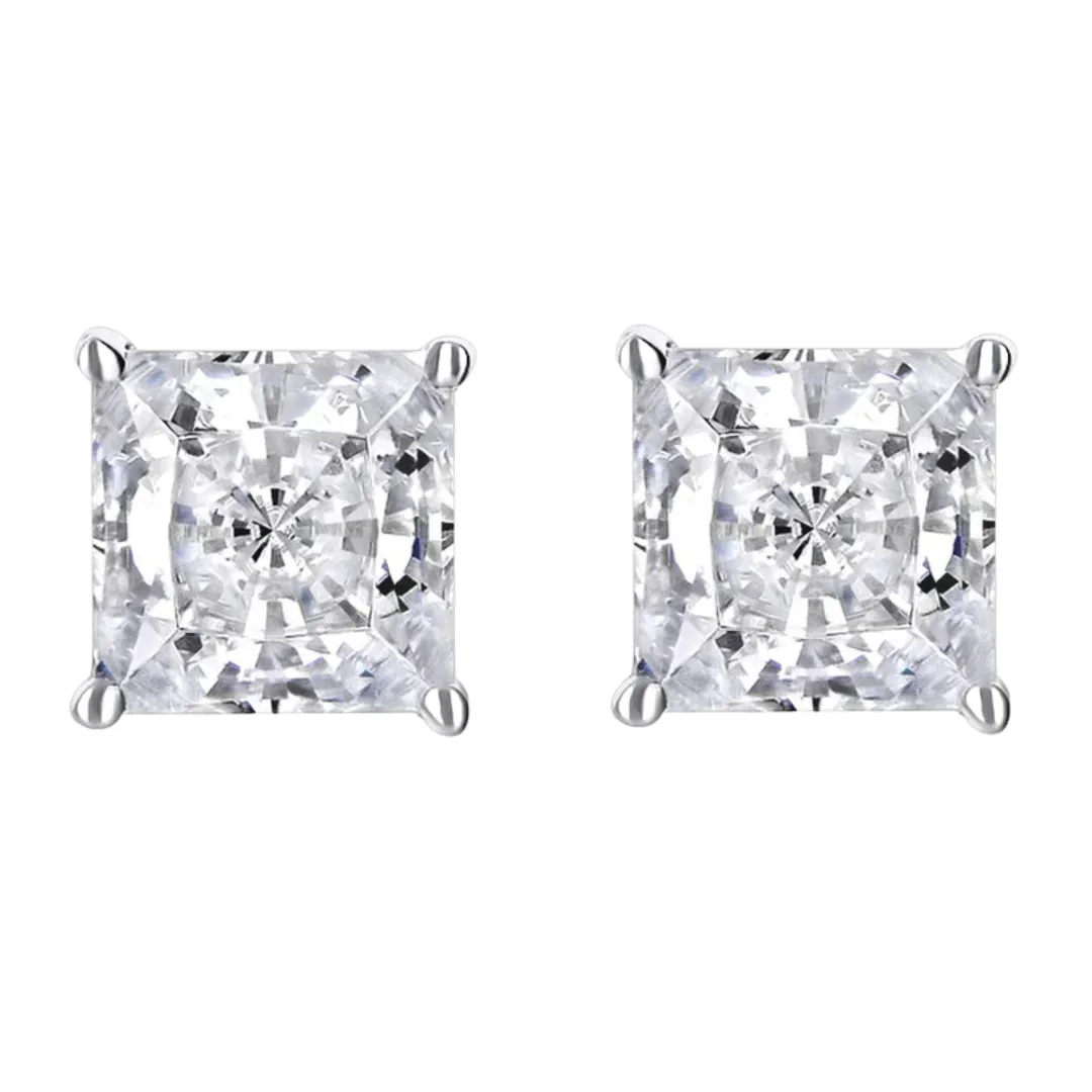 14k White And Yellow Gold 1/2 Carat Solitaire Created Diamond 2 Pair Princess Stud Earrings