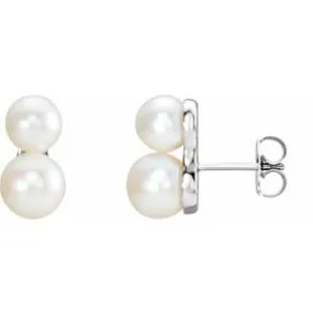 14K White Cultured White Freshwater Pearl Ear Climbers