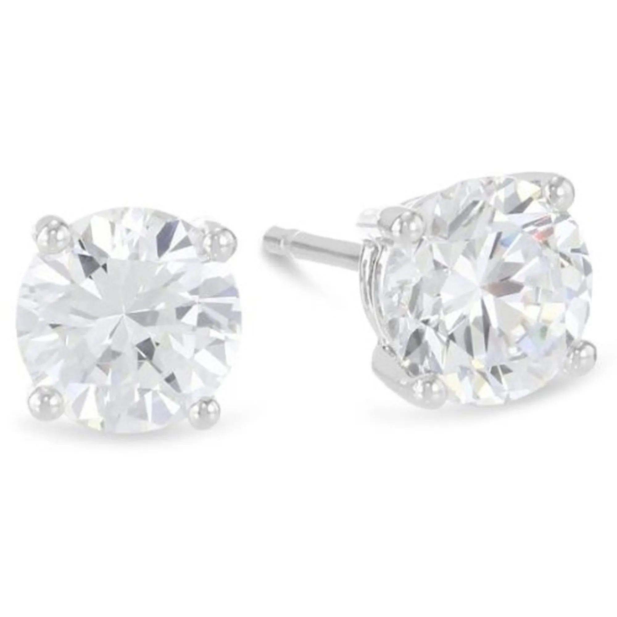 14k White Gold 1 Carat 4 Prong Solitaire Genuine White Diamond Stud Earrings