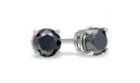 14k White Gold 1/2 ct Black Manmade Diamond Round Stud Earrings