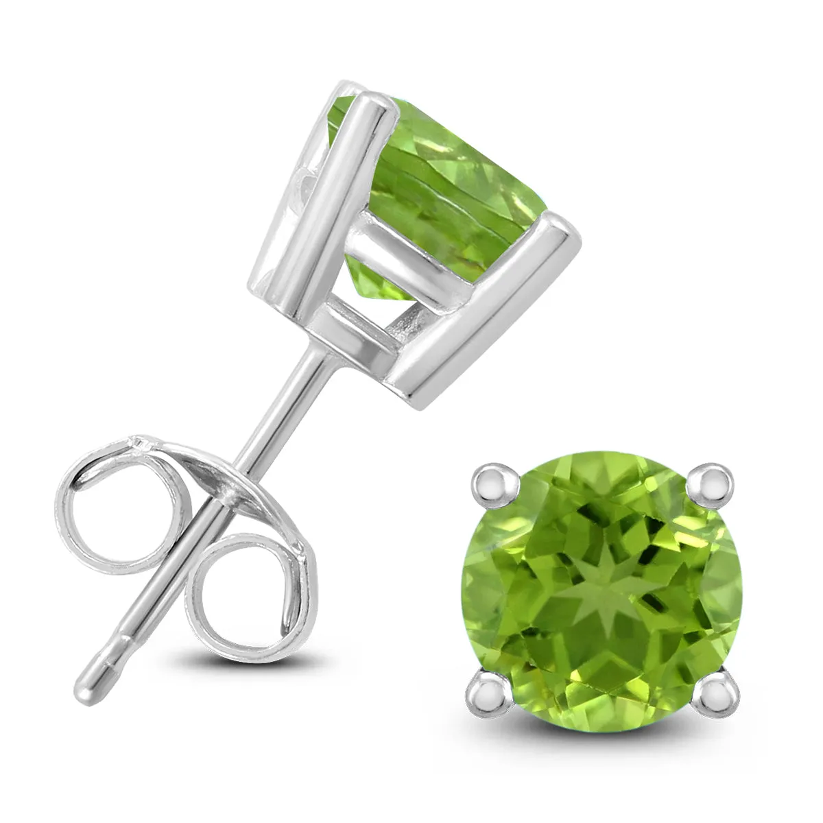 14K White Gold 6Mm Round Peridot Earrings