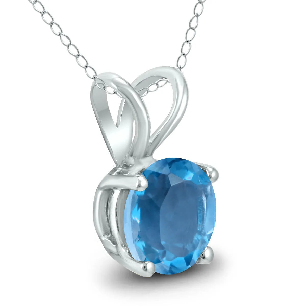 14K White Gold 7Mm Round Blue Topaz Pendant