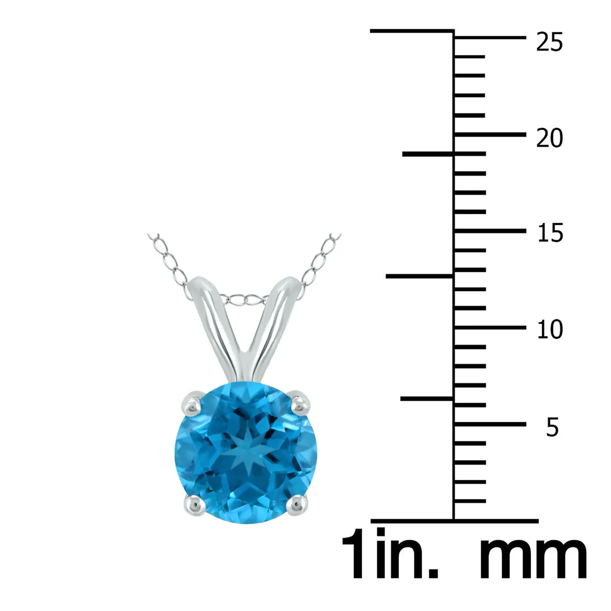 14K White Gold 7Mm Round Blue Topaz Pendant