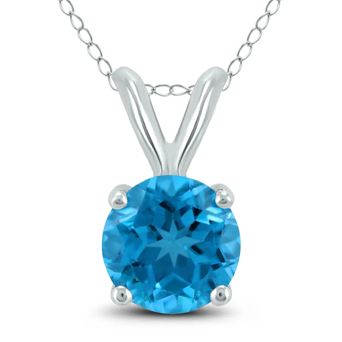 14K White Gold 7Mm Round Blue Topaz Pendant