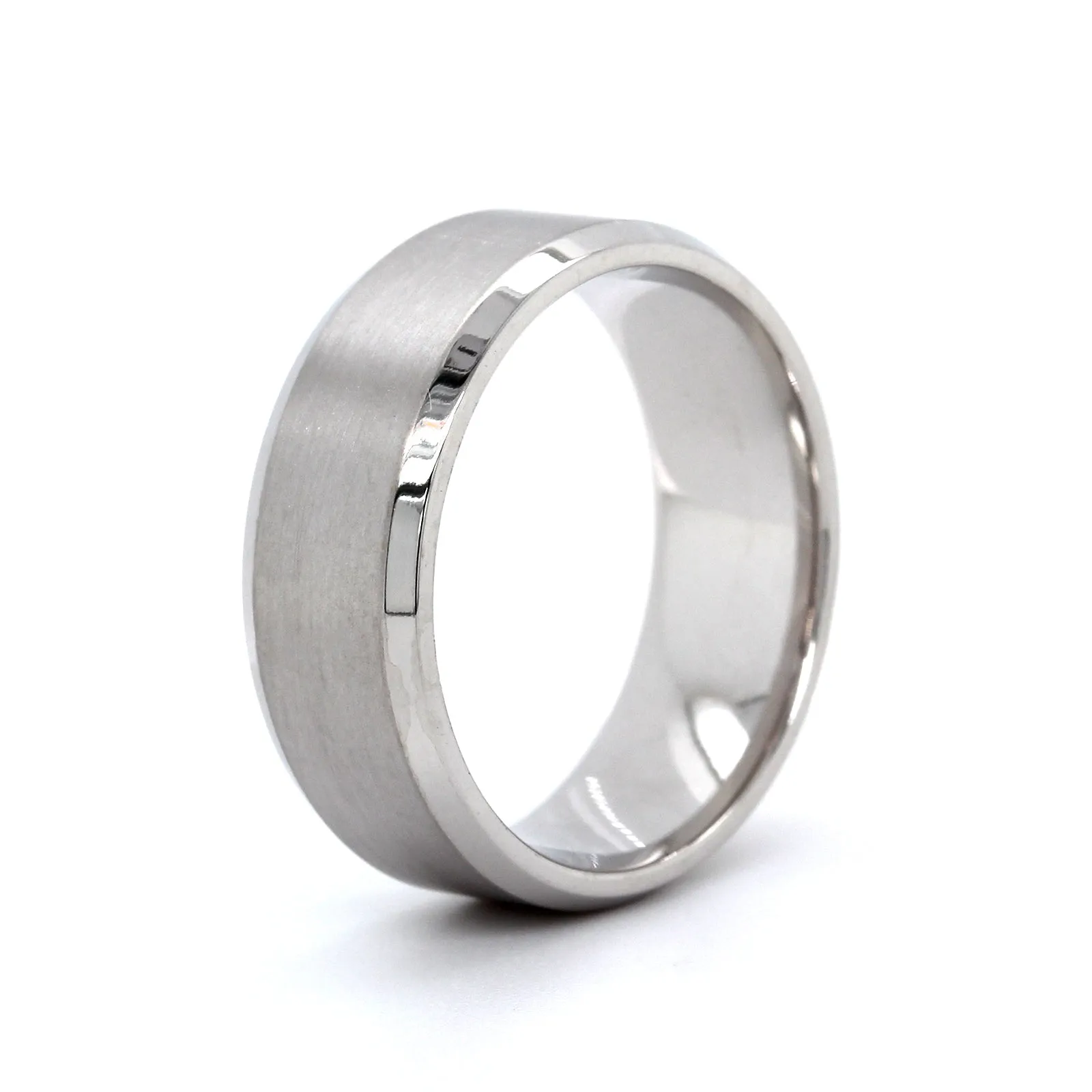 14K White Gold Band with Satin Center Polished Edges