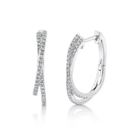 14K White Gold Crossover Diamond Hoop Earrings