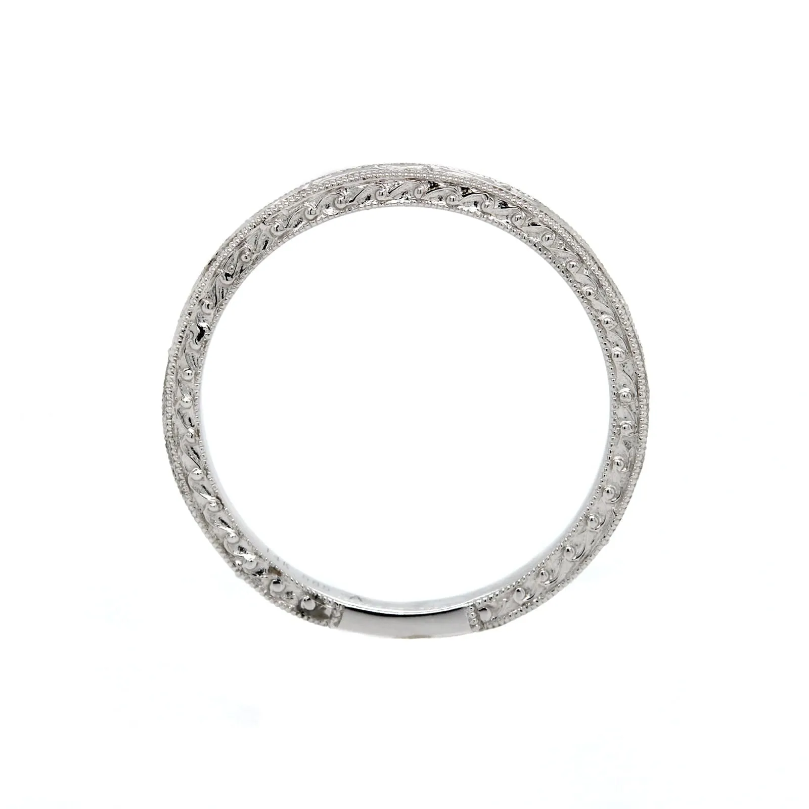 14K White Gold Engraved Milgrain Band