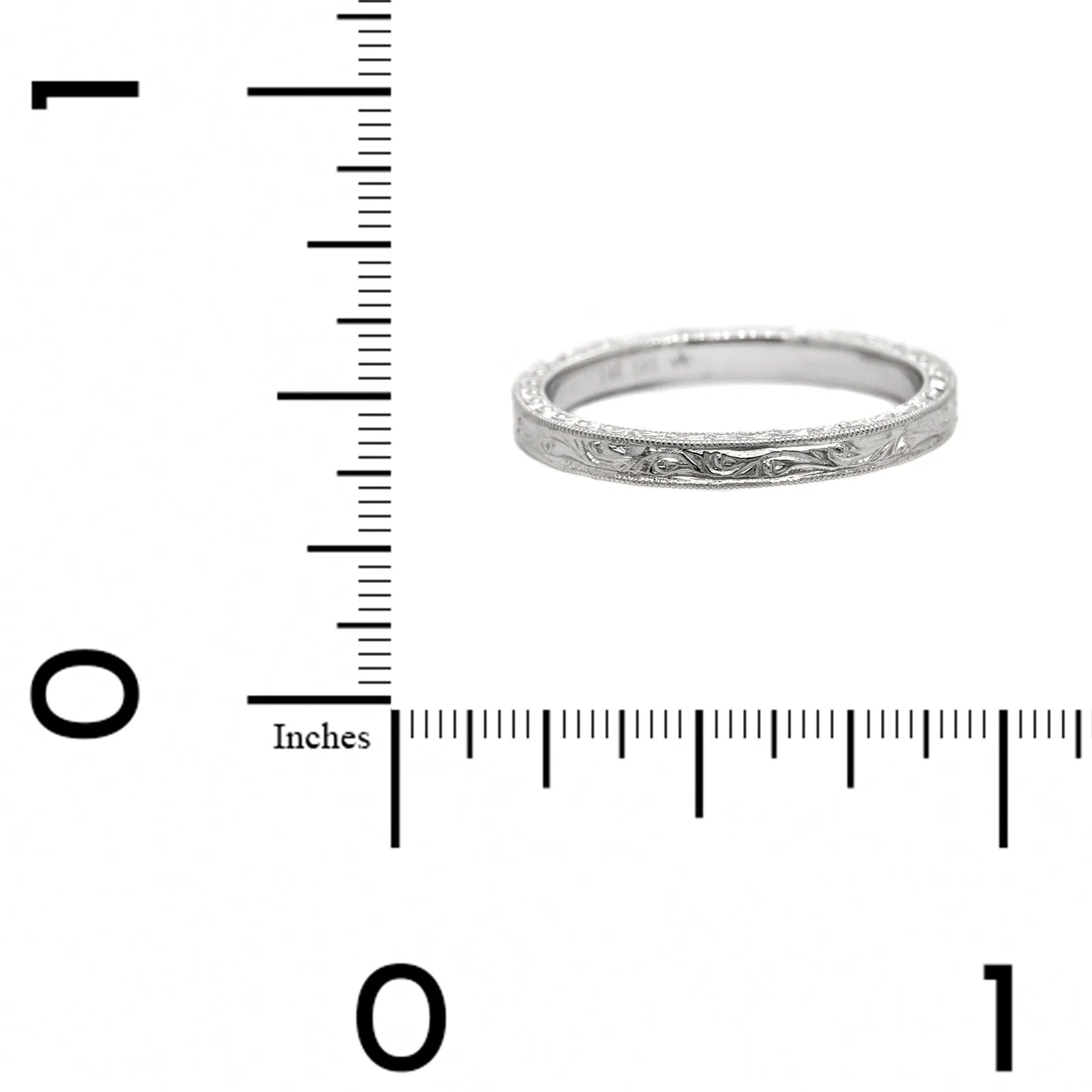 14K White Gold Engraved Milgrain Band