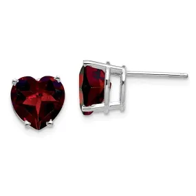 14k White Gold Plated 4 Carat Heart Created Garnet Sapphire Stud Earrings