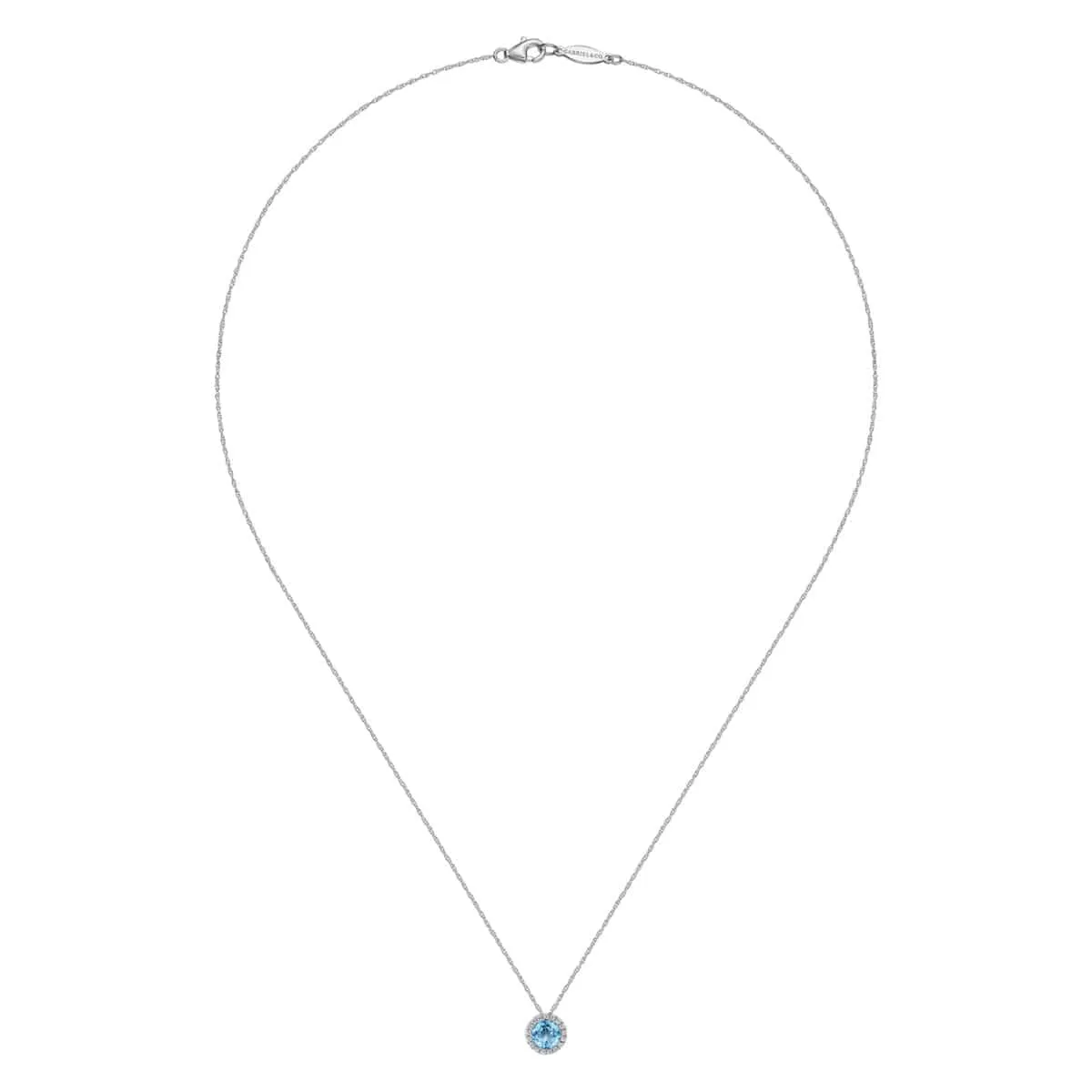 14K White Gold Round Swiss Blue Topaz and Diamond Halo Necklace - NK2824W45BT