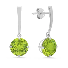 14k White Gold Solitaire Round-Cut Gemstone Drop Earrings (8mm)