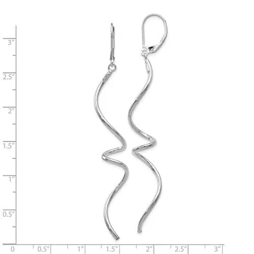 14k White Gold Twist Dangle Leverback Earrings