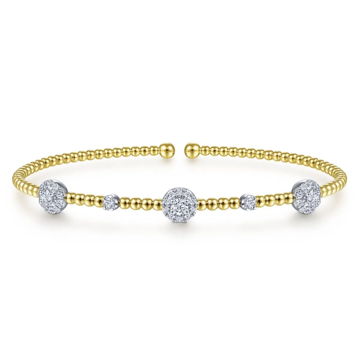 14K White-Yellow Gold Bujukan Cuff Bracelet with Diamond Cluster Stations - BG4440-62M45JJ