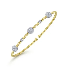 14K White-Yellow Gold Bujukan Cuff Bracelet with Diamond Cluster Stations - BG4440-62M45JJ