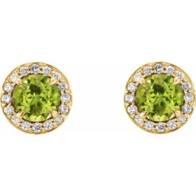 14K Yellow 4.5 mm Natural Peridot & 1/6 CTW Natural Diamond Earrings