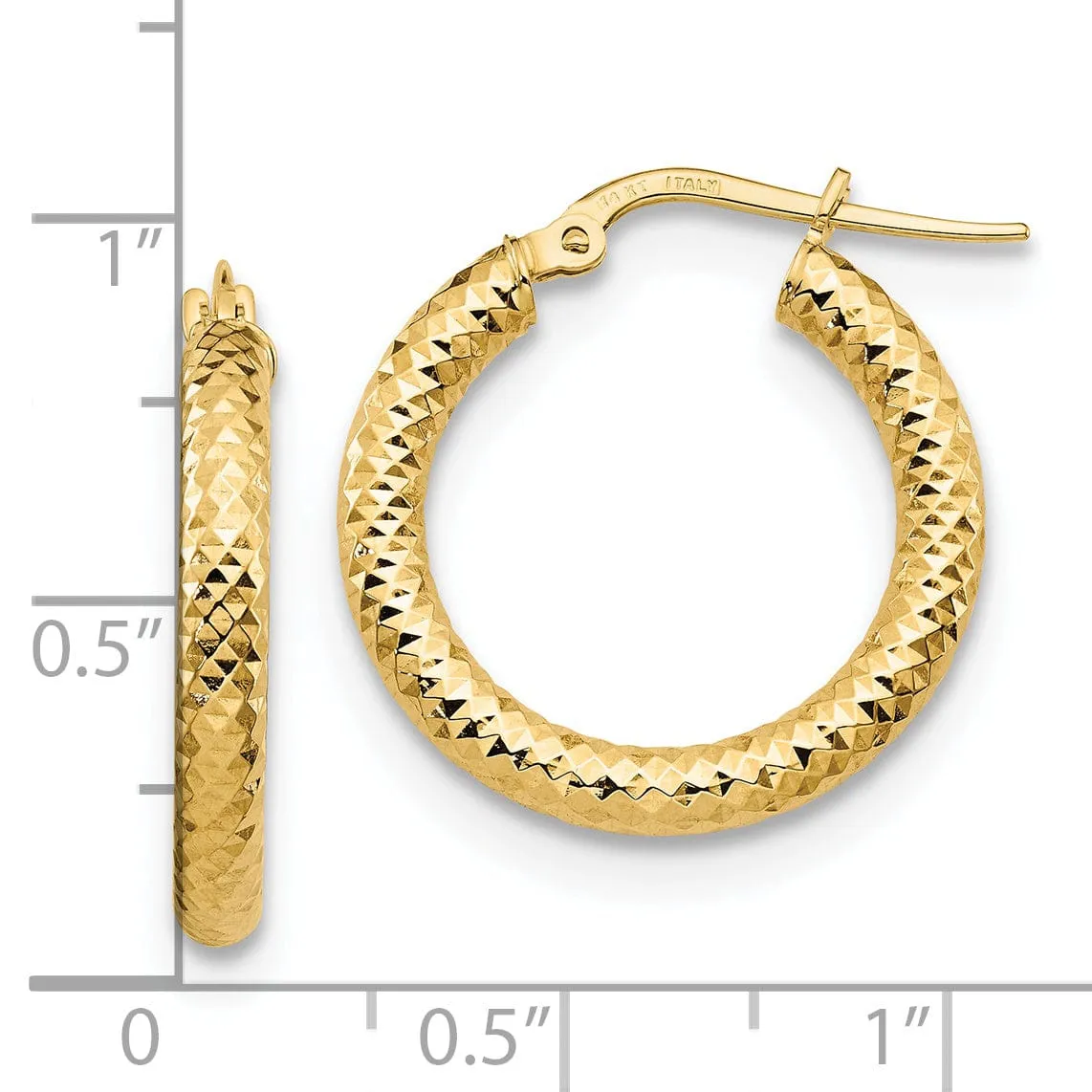 14k Yellow Gold 3x15 D.C Round Hoop Earrings