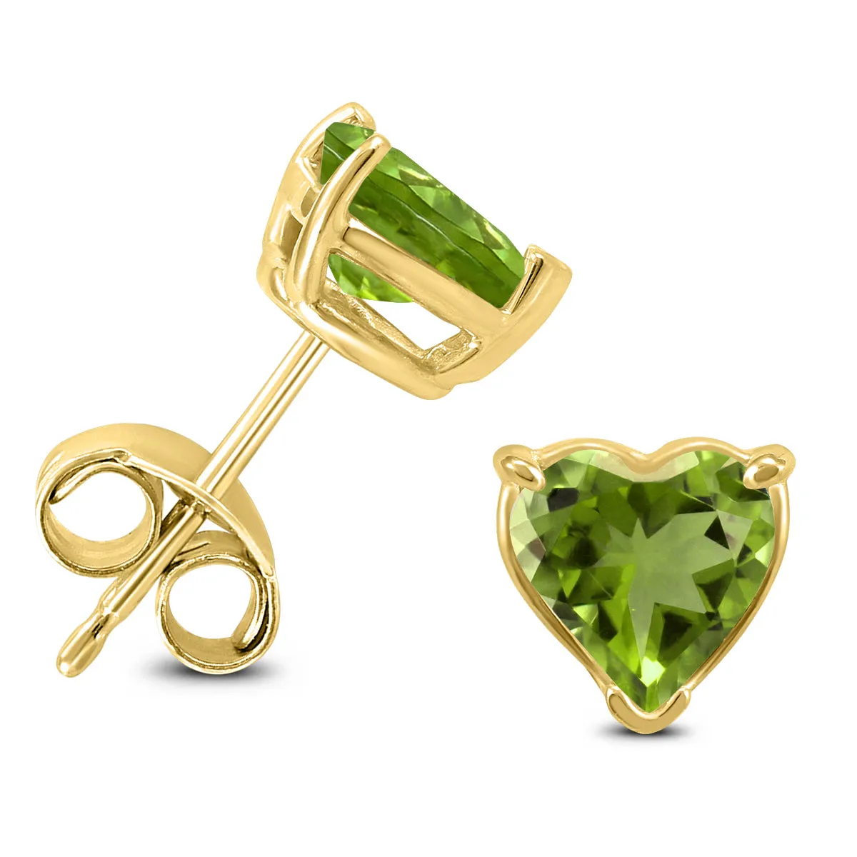 14K Yellow Gold 6Mm Heart Peridot Earrings