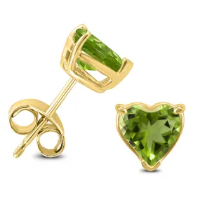 14K Yellow Gold 7Mm Heart Peridot Earrings