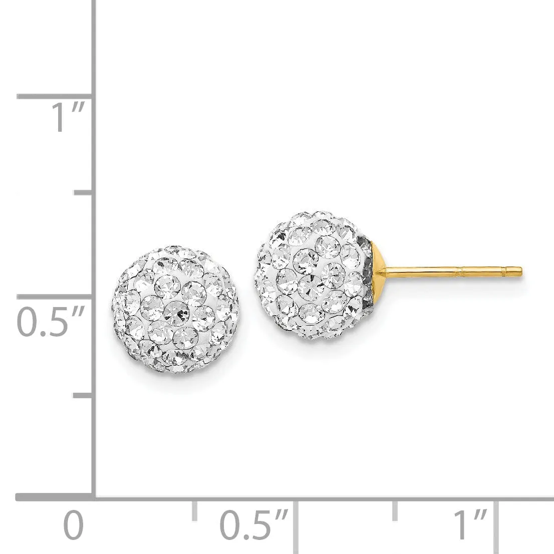 14k Yellow Gold 8mm Disco Ball Crystal Stud Earrings