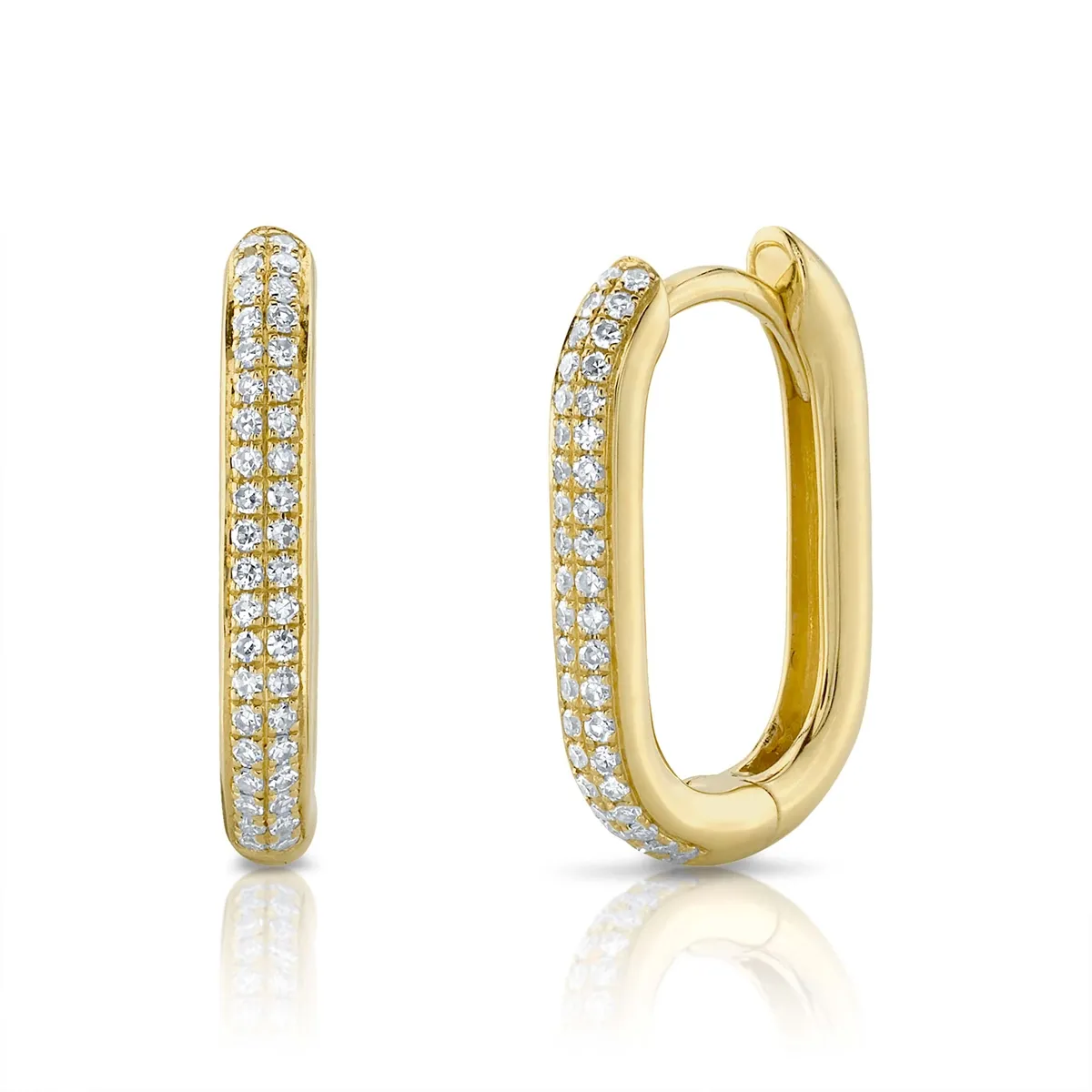 14K Yellow Gold Diamond Oblong Hoop Earrings