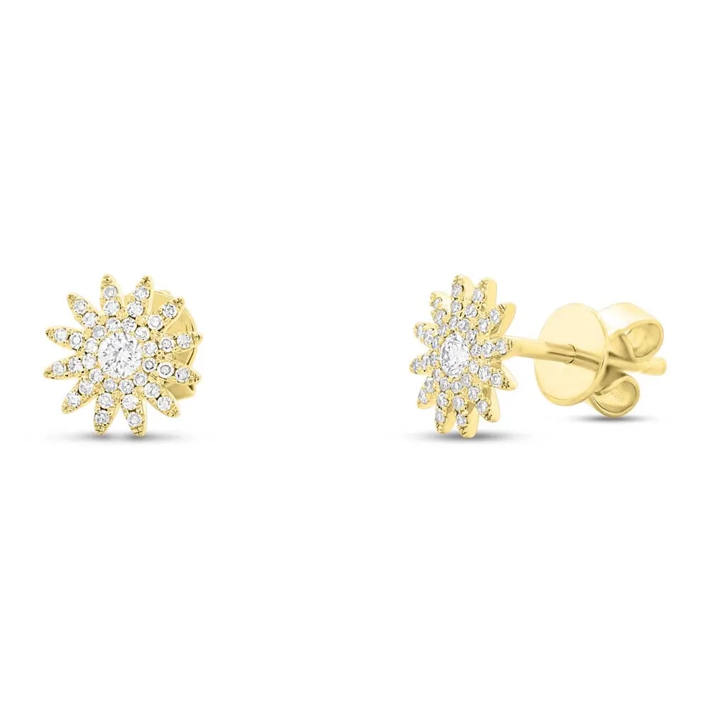 14K Yellow Gold Diamond Starburst Stud Earrings