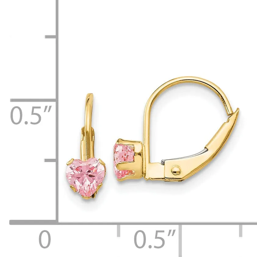 14k Yellow Gold Leverback 4mm Pink C.Z Earrings