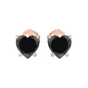 14k Yellow Gold Plated 1/2 Carat Heart Created Black Sapphire Stud Earrings