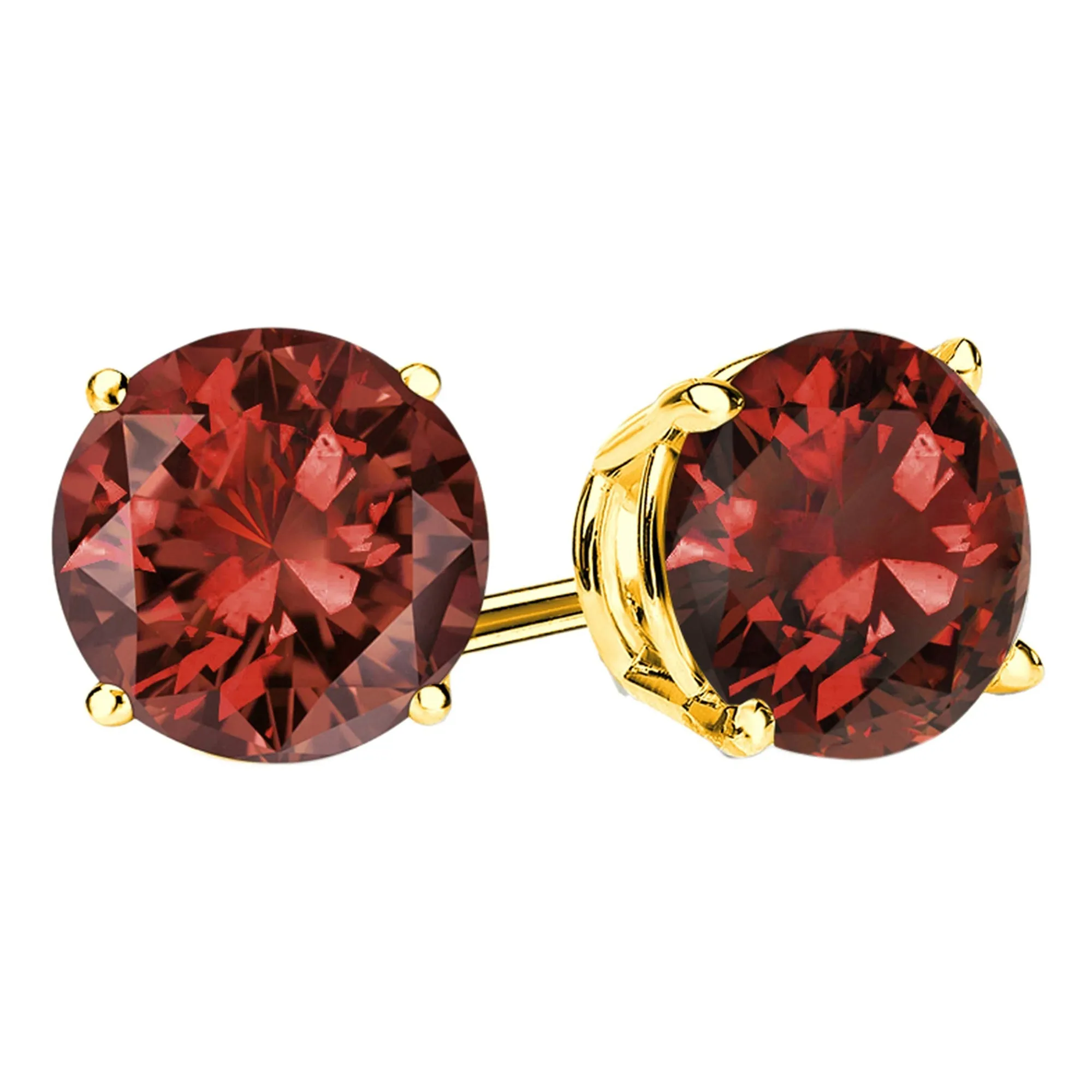 14k Yellow Gold Plated 4 Carat Round Created Garnet Sapphire Stud Earrings