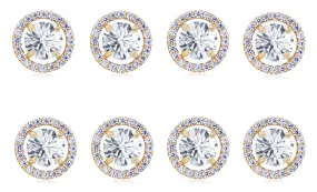 14k Yellow Gold Plated 6mm 1Ct Round White Sapphire Set Of Four Halo Stud Earrings