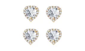 14k Yellow Gold Plated 6mm 4Ct Heart White Sapphire Set of Two Halo Stud Earrings