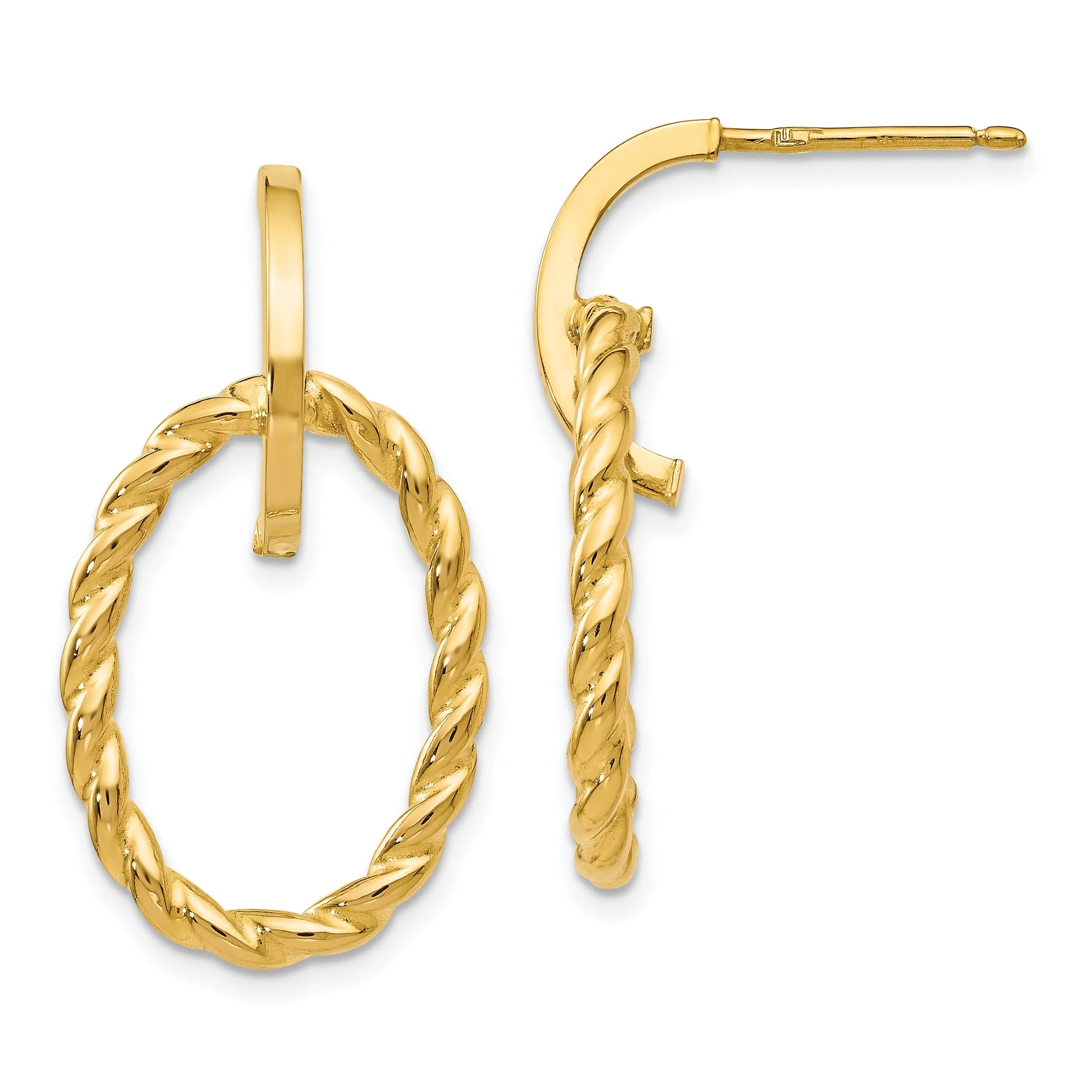 14k Yellow Gold Twisted Post Dangle Earrings