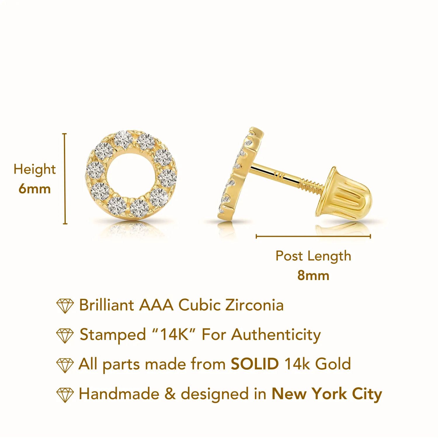 14k Yellow Gold XO Stud Earrings, Hugs and Kisses