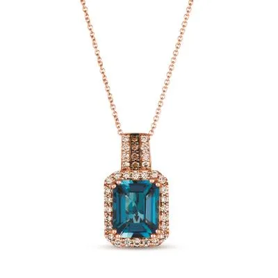 14KT Strawberry Gold Le Vian Pendant Necklace With Deep Sea Blue Topaz