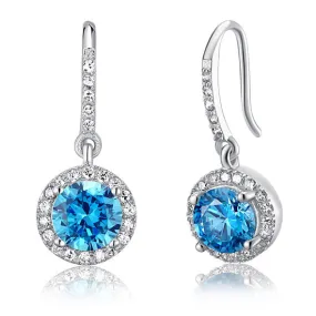 1.5 Carat Created Blue Topaz 925 Sterling Silver Dangle Earrings XFE8027