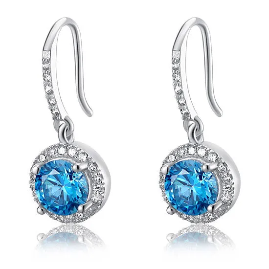 1.5 Carat Created Blue Topaz 925 Sterling Silver Dangle Earrings XFE8027