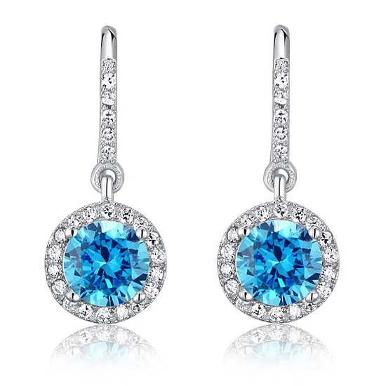 1.5 Carat Created Blue Topaz 925 Sterling Silver Dangle Earrings XFE8027