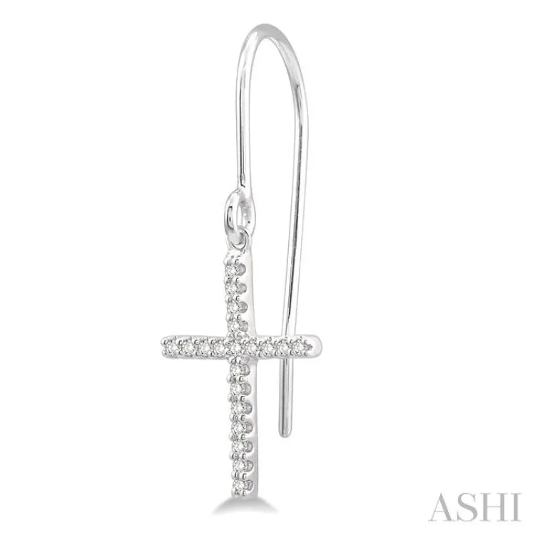 1/6 Ctw Cross Charm Round Cut Diamond Fashion Earrings in 10K White Gold