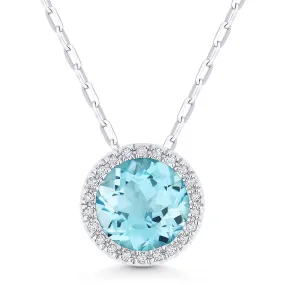 1.67Ct Swiss Blue Topaz 16"pendant Necklace In 14K White Gold