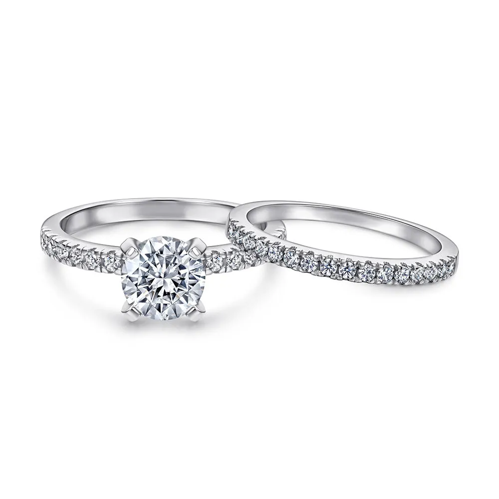 1.75 Carat Round Cut Pave Engagement & Wedding Bridal Set Rings