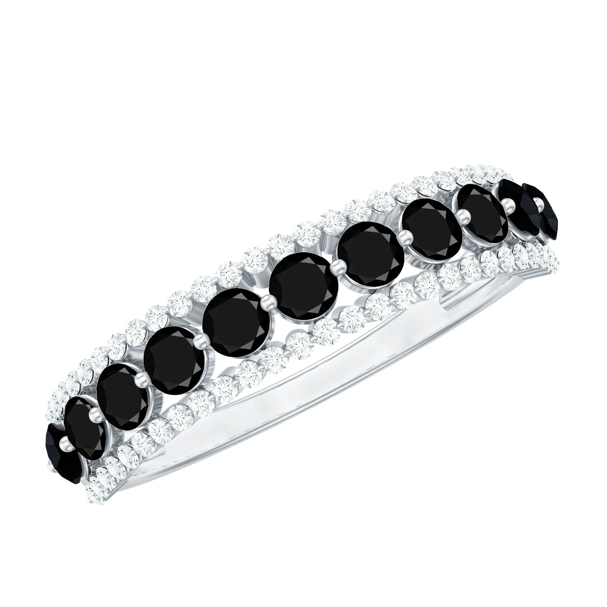 1.75 CT Round Shape Black Spinel and Diamond Classic Band