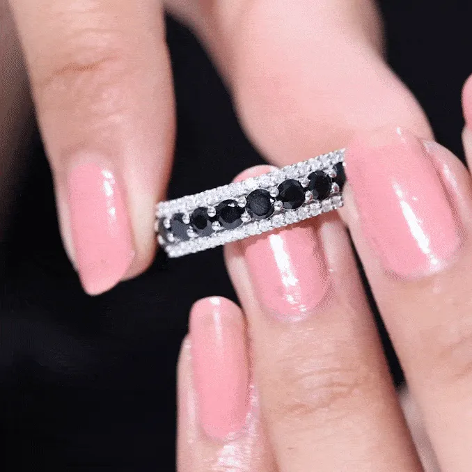 1.75 CT Round Shape Black Spinel and Diamond Classic Band