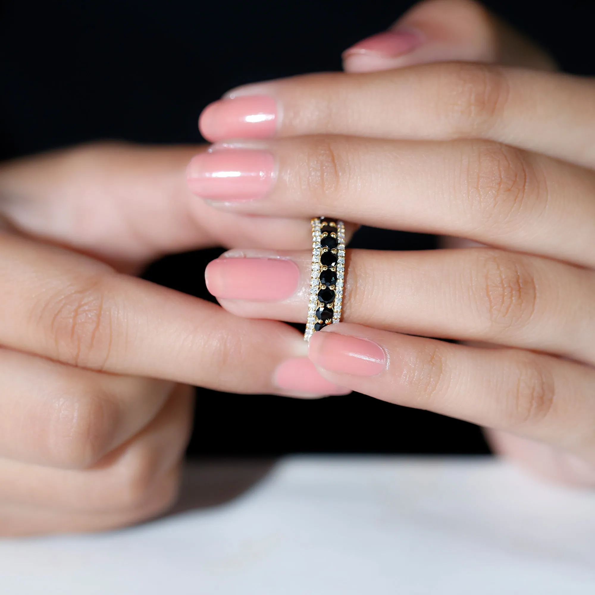 1.75 CT Round Shape Black Spinel and Diamond Classic Band