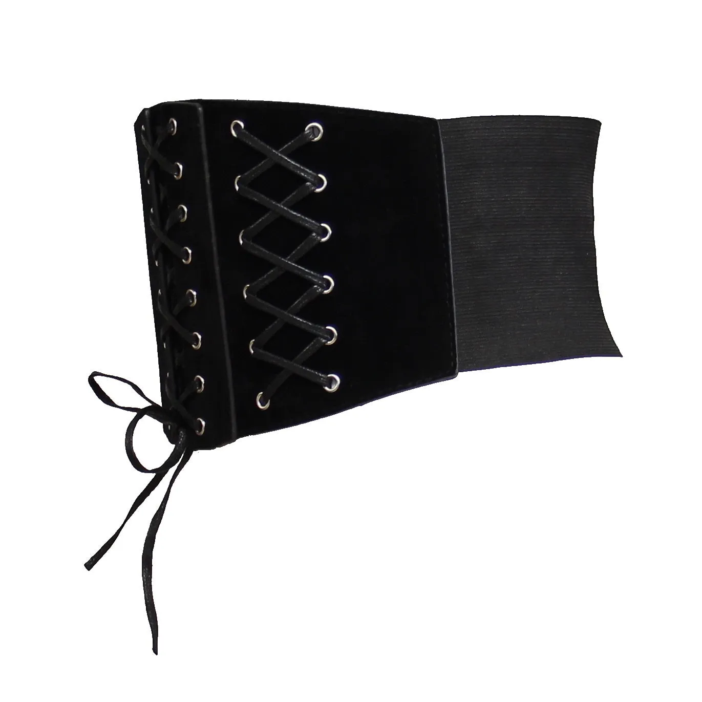 17cm Black Very Wide Elasticated Suede Waist Lace Up Corset Belt with Press Button Closure