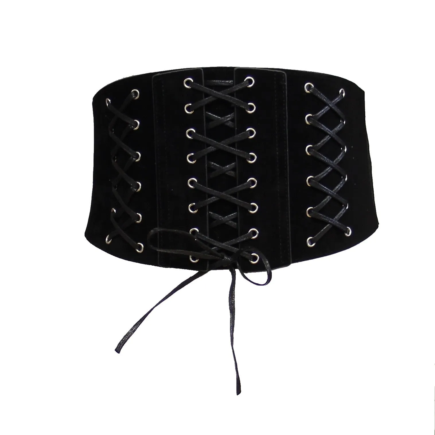 17cm Black Very Wide Elasticated Suede Waist Lace Up Corset Belt with Press Button Closure